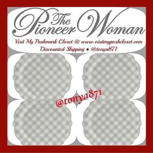🦋 New Pioneer Woman Gray Gingham Dinner Plates, Set of 4